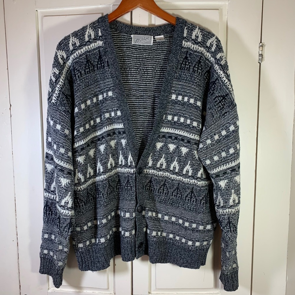 Vintage Method Cardigan Grandpa  Sweater 80s 90s Aztec Southwestern Large Cosby‎